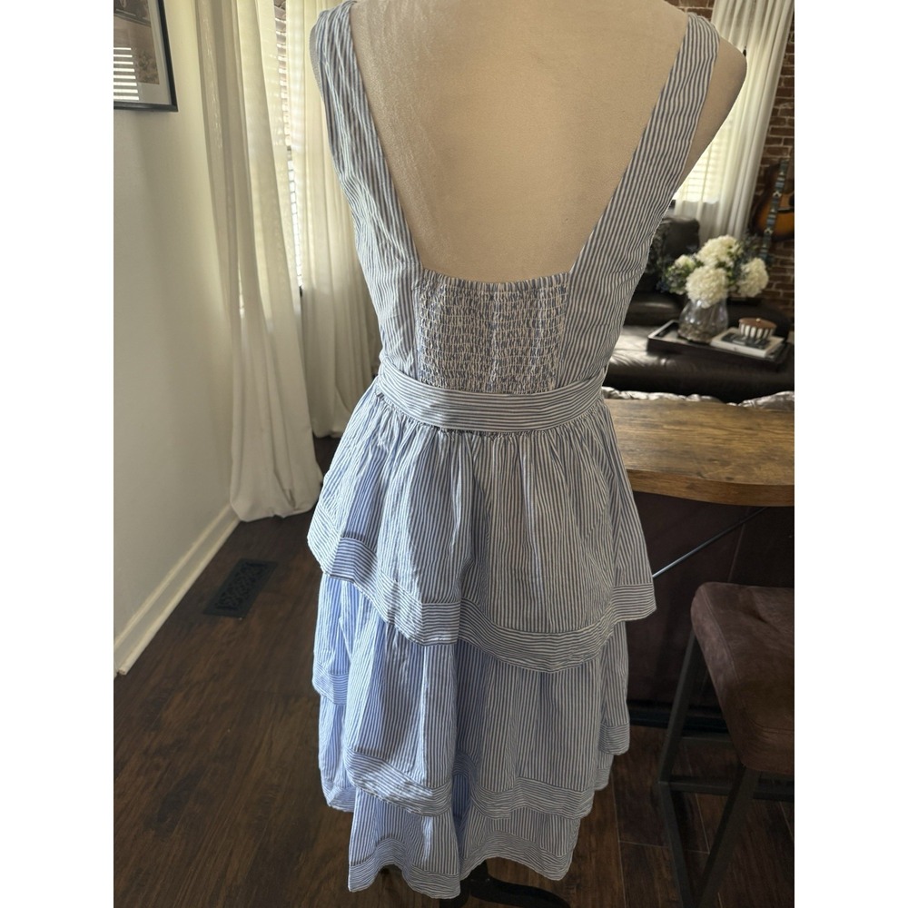J. Crew Blue/White Striped Tiered Ruffle Midi Dress Size 6 Cotton Coastal Beach - Picture 9 of 12